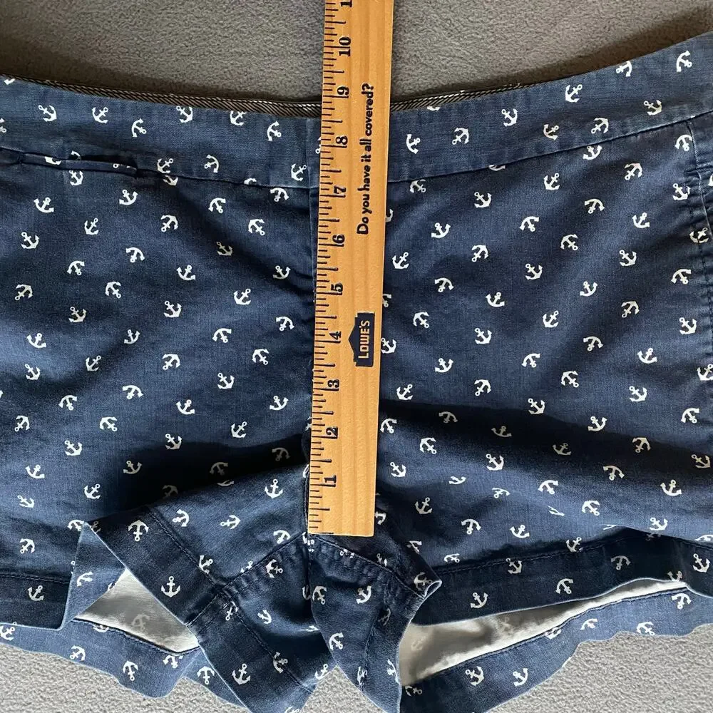 Hinge Chino Shorts All Over Anchor Novelty Print‎ Womens 8 Preppy Blue White